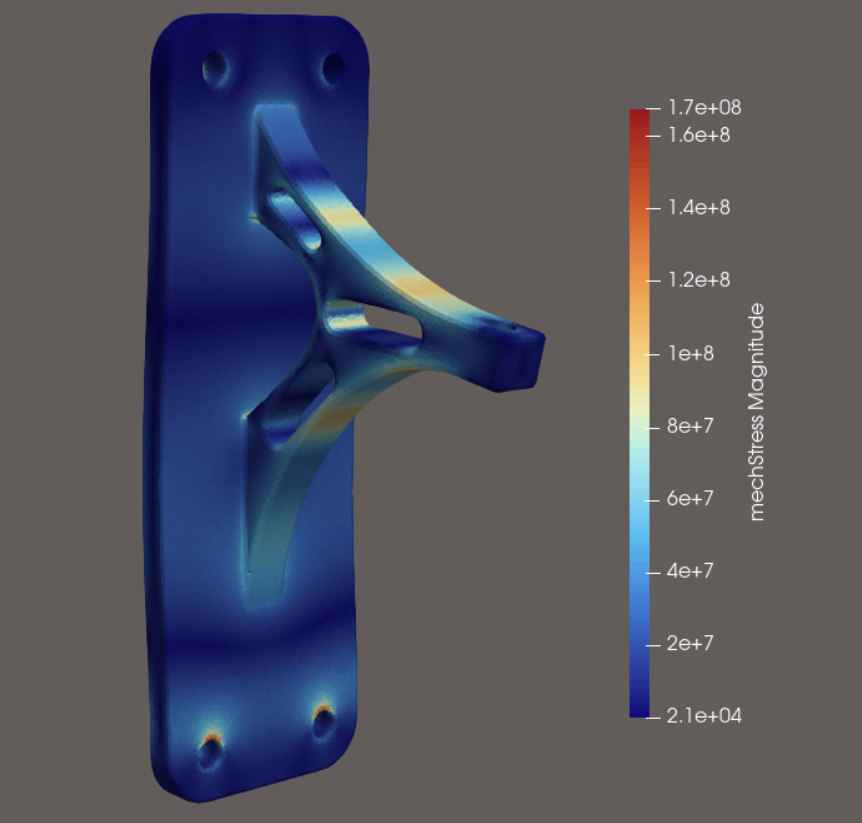FEM simulation of mechanical stress on a structural bracket — ground truth for surrogate model training